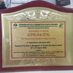 Appreciation Award Speaker Ashtavakra Institute Rehabilitation Sciemces Research