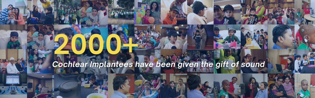2000-Cochlear-Implant-by-SpHear-Clinic-Delhi | SpHear Speech and Hearing Clinics Delhi collage of diverse people celebrating overlaid with 2000+ cochlear implants have been given the gift of sound